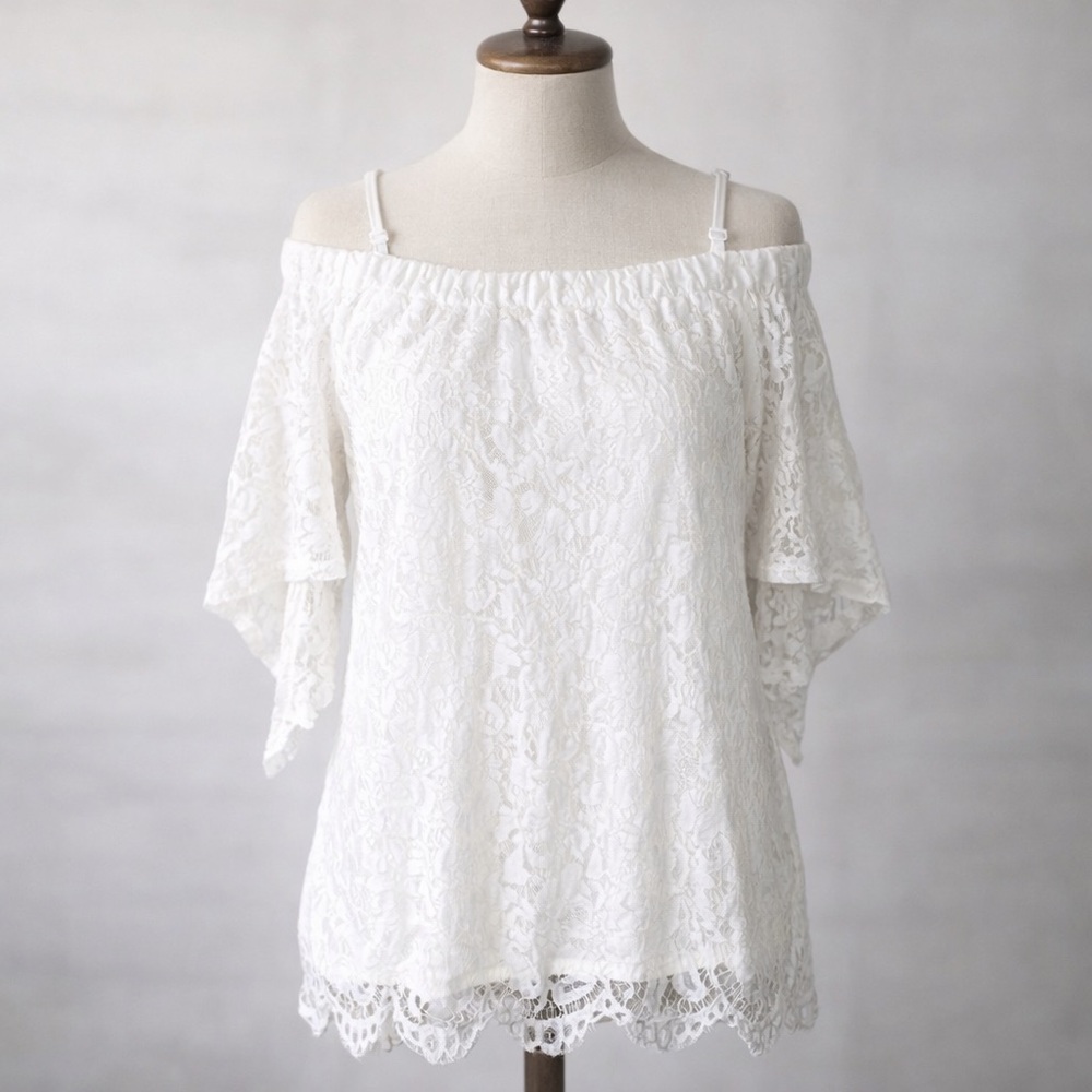 💐🤍 No Boundaries White Floral Lace Off Shoulder Blouse | Size S | Boho Top
